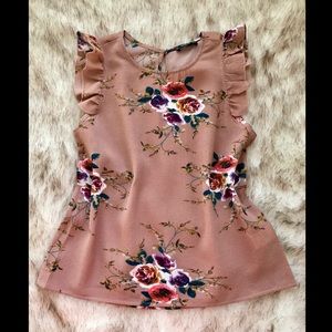 🌹Blush Floral Top with Ruffled Sleeve Detail